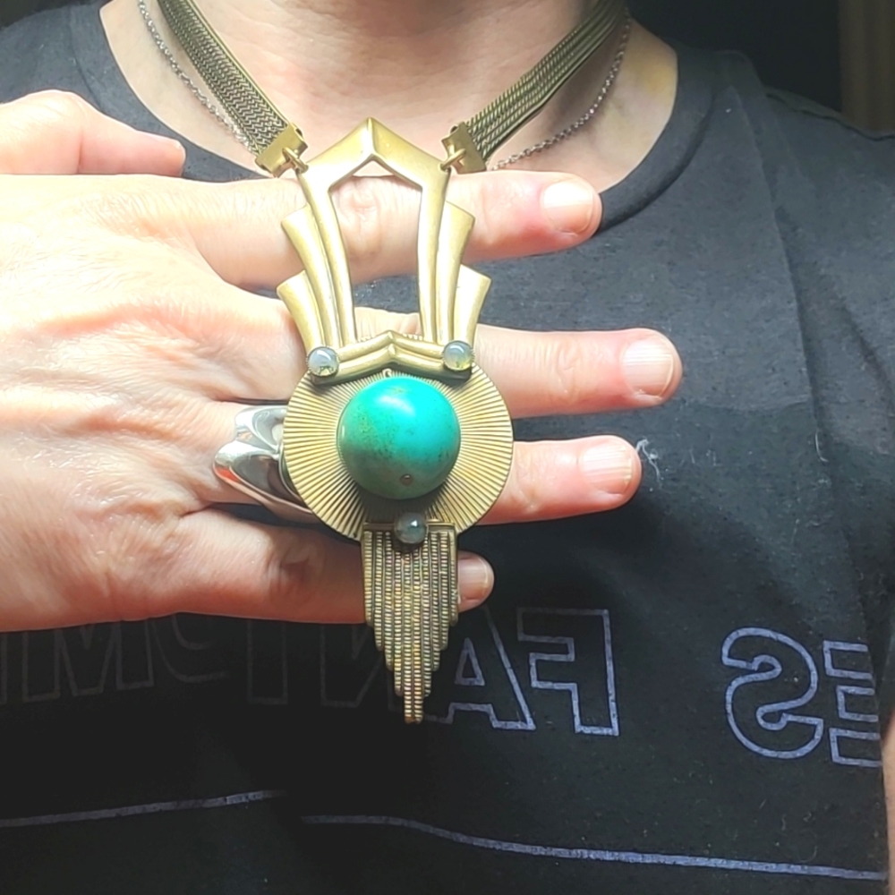Turquoise & Iolite Gemstone Art Deco Necklace Retro